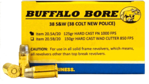 Buffalo Bore Ammunition 205A20 Personal Defense Strictly Business 38 S&W 125 gr Hard Cast Flat Nose 20rd Box