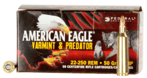 Federal AE2225050VP American Eagle Varmint & Predator 22-250Rem 50gr Jacketed Hollow Point 50rd Box/5 Case
