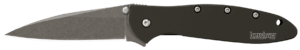 Kershaw 1660SWBLK Leek 3″ Folding Drop Point Plain Stonewashed 14C28N Steel Blade Black Anodized Aluminum Handle Includes Pocket Clip