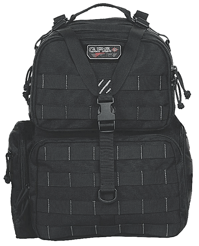 GPS Bags T1612BPB Tactical Range Backpack Black 1000D Nylon Teflon Coating with 3 Pistol Storage Cases  Visual ID Storage System  Pull-Out Rain Cover & Chest Strap