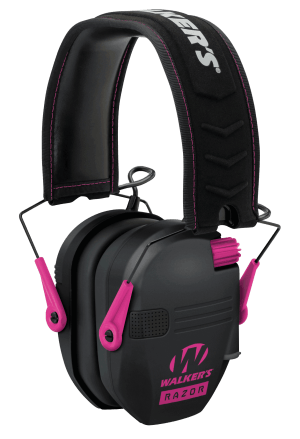 Walker's GWPRSEMPNK Razor Slim Electronic Muff 23 dB Over the Head Black Polymer w/Pink Accents
