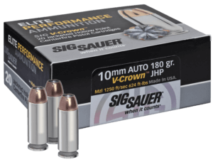 Sig Sauer E10MM120 Elite Defense 10mm Auto 180 gr 1250 fps V-Crown Jacketed Hollow Point (VJHP) 20rd Box