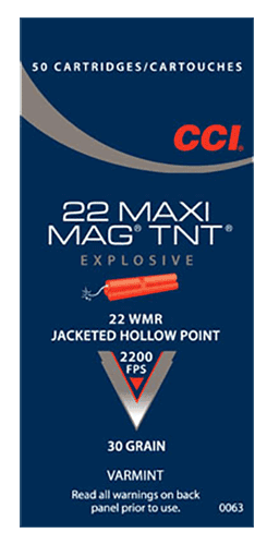 CCI 0063 Maxi-Mag TNT 22WMR 30gr TNT Jacketed Hollow Point 50rd Box