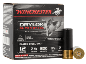 Winchester Ammo XSM122 Drylok Super Steel Magnum 12 Gauge 2.75″ 1 1/4 oz 2 Shot 25rd Box