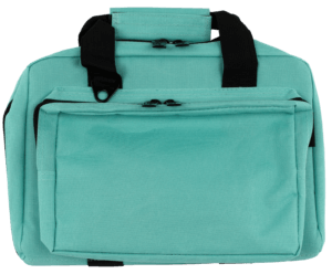 US PeaceKeeper P21102 Mini Range Bag Water Resistant Robin’s Egg Blue 600D Polyester with 8 Mag Pockets  Lockable Zippers & Wraparound Handles 12.75″ L x 8.75″ H x 3″ D Exterior Dimensions