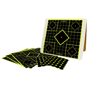 Birchwood Casey 34202 Shoot-N-C Reactive Target Kit Stand Adhesive Paper Black/Yellow 5-Diamond Includes Pasters 4 Per Pkg