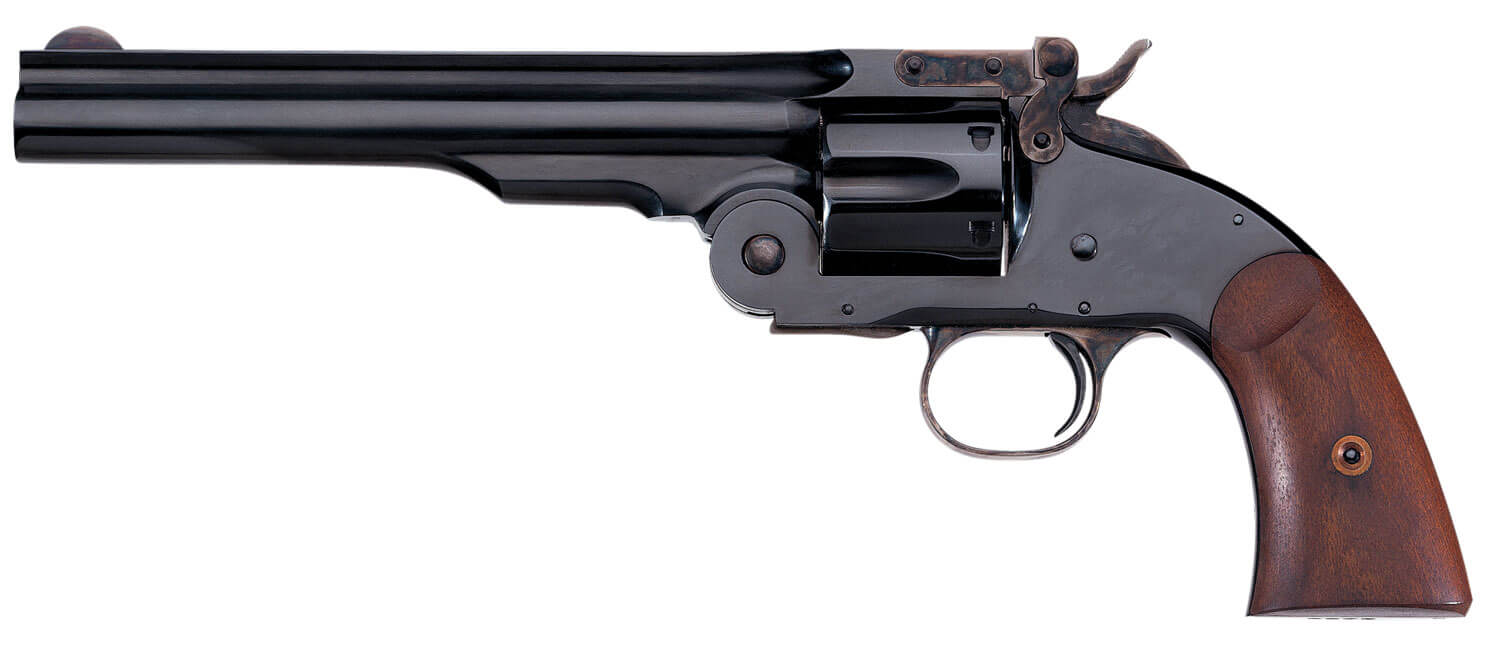 Taylors & Company 550639 Second Model Schofield 45 Colt (LC) Caliber with 7″ Barrel 6rd Capacity Cylinder Overall Blued Finish Steel & Walnut Grip Taylors & Company 550639 Second Model Schofield 45 Colt (LC) Caliber with 7″ Barrel 6rd Capacity Cylinder Overall Blued Finish Steel & Walnut Grip