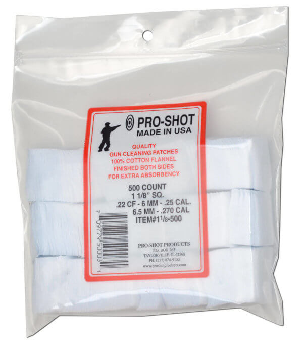 Pro-Shot 118500 Cleaning Patches .22/ .270 Cal 1.125″ Square Cotton Flannel 500 Pack Pro-Shot 118500 Cleaning Patches .22/ .270 Cal 1.125″ Square Cotton Flannel 500 Pack