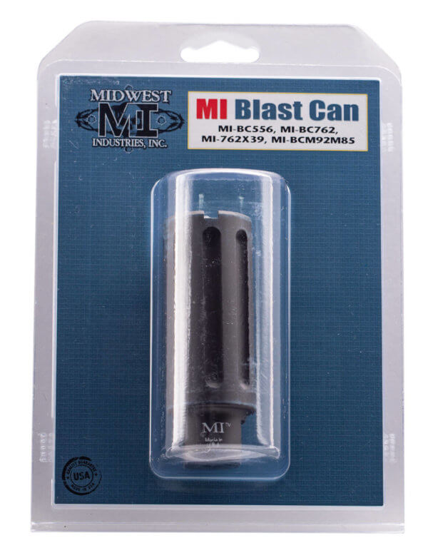 Midwest Industries MIBC556 Blast Can  Black Hardcoat Anodized 6061-T6 Aluminum with 1/2″-28 tpi Threads  3.38″ OAL & 1.20″ Diameter for 5.56x45mm NATO AR-Platform