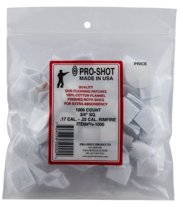 Pro-Shot 341000 Cleaning Patches  .17/ .22 Cal 0.75″ Square Cotton Flannel 1000 Pack
