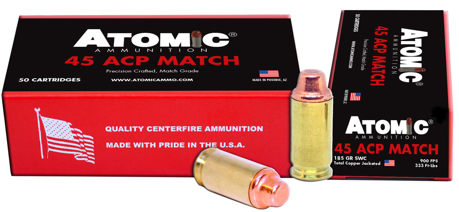Atomic Ammunition 448 Match Precision Craft 45ACP 185gr Semi Wadcutter 50rd Box Atomic Ammunition 448 Match Precision Craft 45ACP 185gr Semi Wadcutter 50rd Box