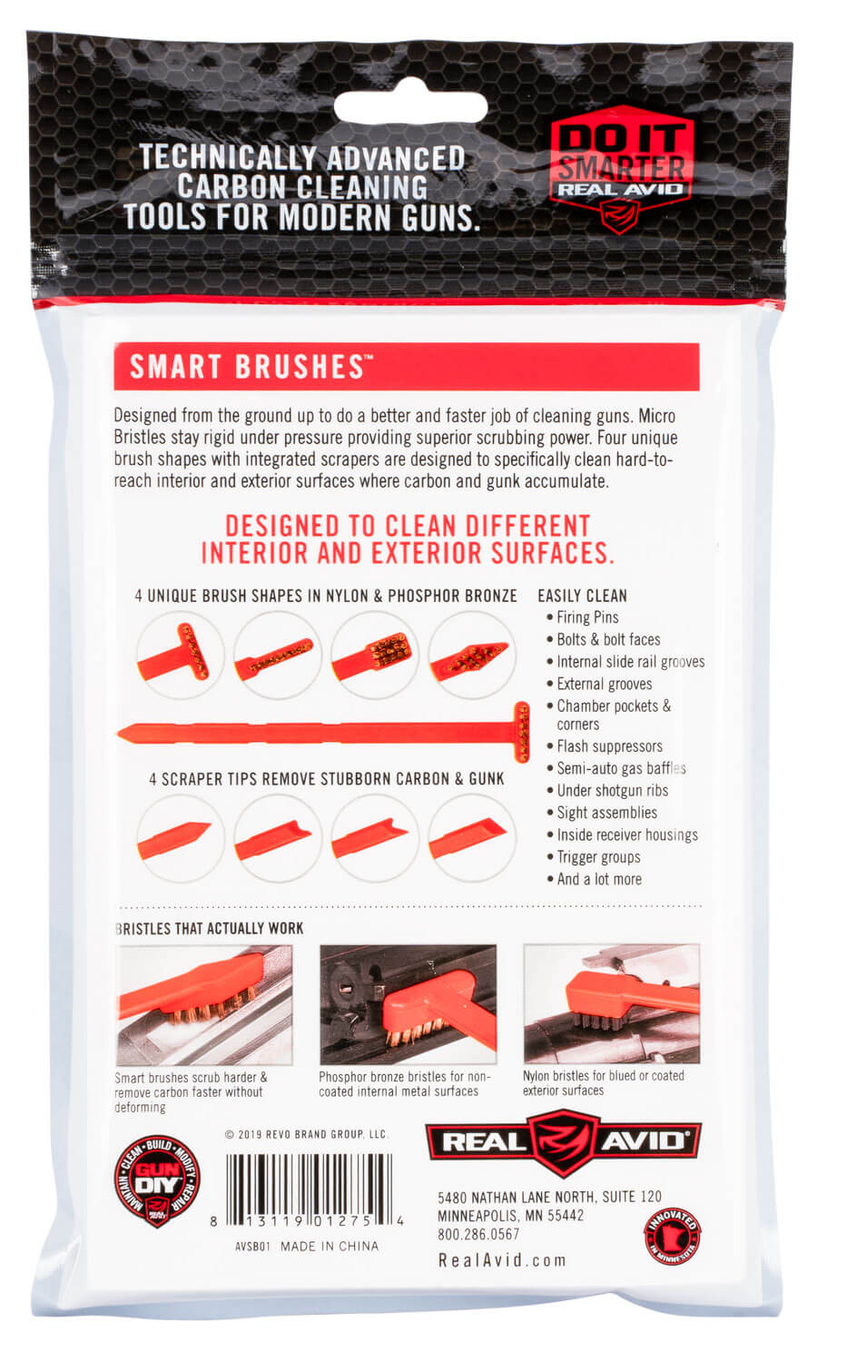 Real Avid AVSB01 Smart Brush Multi-Caliber Universal Firearm Plastic 5.50″ Long Bronze/Nylon Bristles 8 Per Pkg Real Avid AVSB01 Smart Brush Multi-Caliber Universal Firearm Plastic 5.50″ Long Bronze/Nylon Bristles 8 Per Pkg