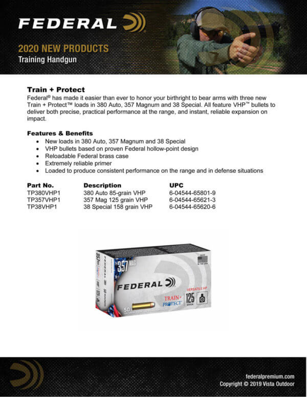 Federal TP38VHP1 Train + Protect  38Special 158gr Versatile Hollow Point 50rd Box