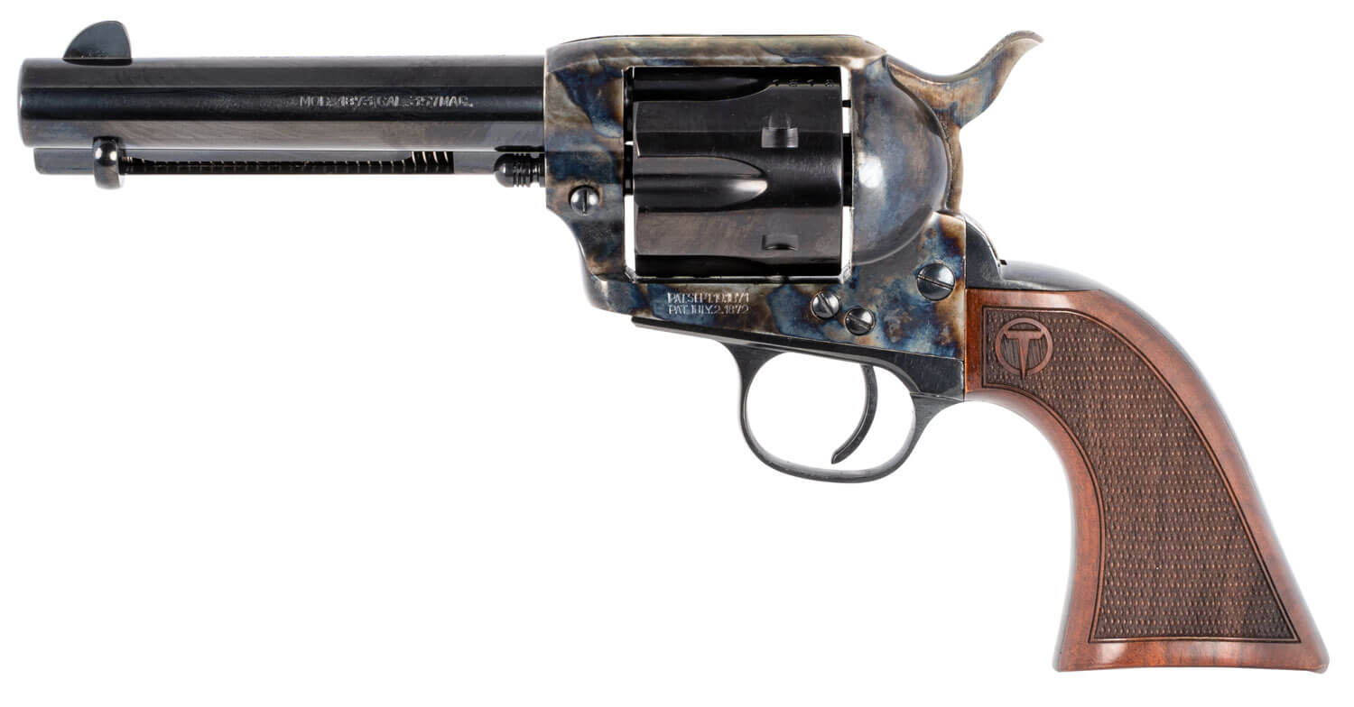 Taylors & Company 550180 Smoke Wagon 357 Mag Caliber with 4.75″ Blued Finish Barrel 6rd Capacity Blued Finish Cylinder Color Case Hardened Finish Steel Frame & Checkered Walnut Grip Taylors & Company 550180 Smoke Wagon 357 Mag Caliber with 4.75″ Blued Finish Barrel 6rd Capacity Blued Finish Cylinder Color Case Hardened Finish Steel Frame & Checkered Walnut Grip