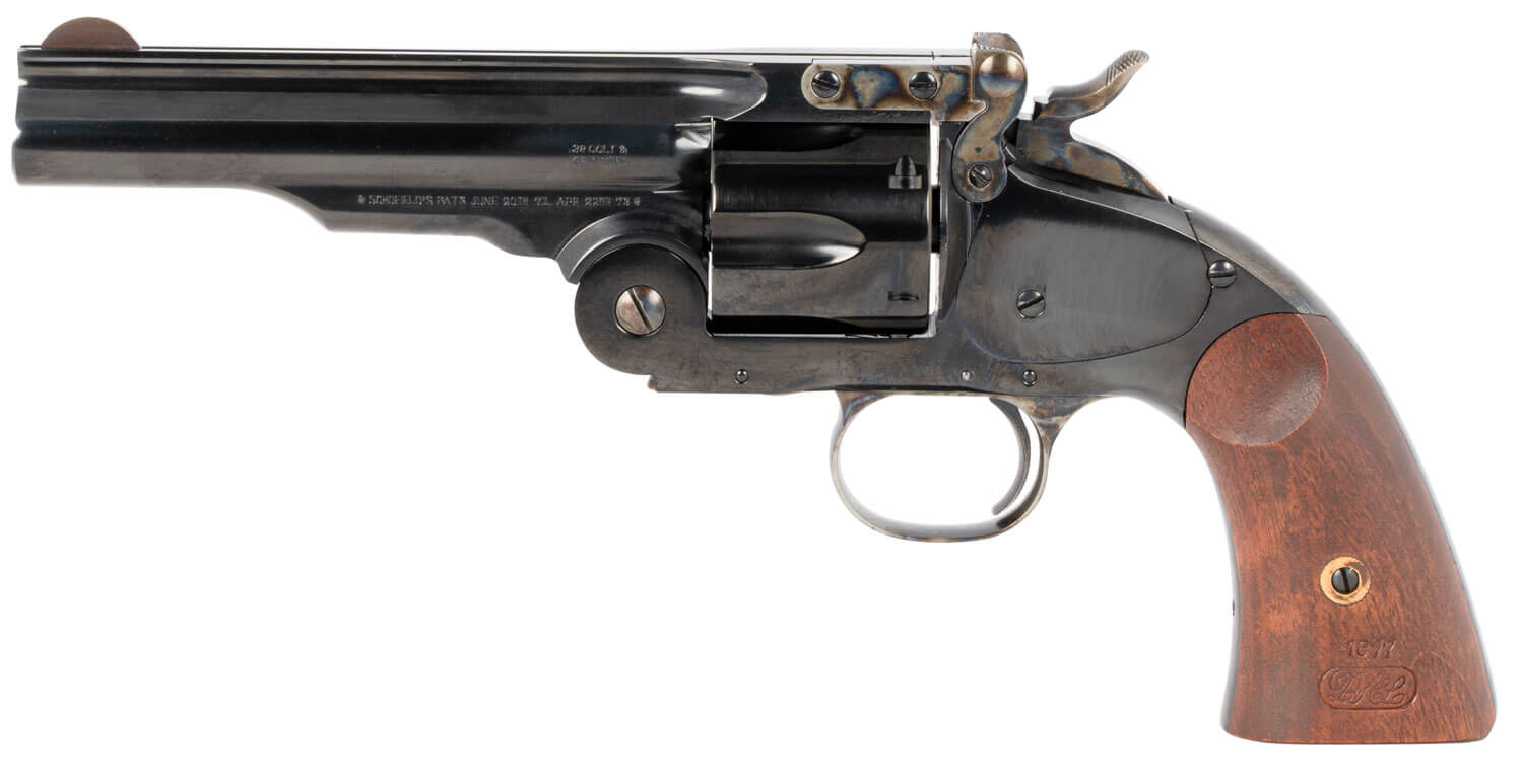 Taylors & Company 550681 Second Model Schofield 38 Special Caliber with 5″ Barrel 6rd Capacity Cylinder Overall Blued Finish Steel & Walnut Grip Taylors & Company 550681 Second Model Schofield 38 Special Caliber with 5″ Barrel 6rd Capacity Cylinder Overall Blued Finish Steel & Walnut Grip