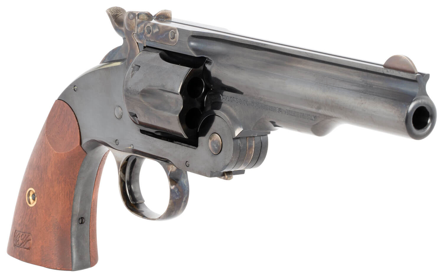 Taylors & Company 550681 Second Model Schofield 38 Special Caliber with 5″ Barrel 6rd Capacity Cylinder Overall Blued Finish Steel & Walnut Grip Taylors & Company 550681 Second Model Schofield 38 Special Caliber with 5″ Barrel 6rd Capacity Cylinder Overall Blued Finish Steel & Walnut Grip