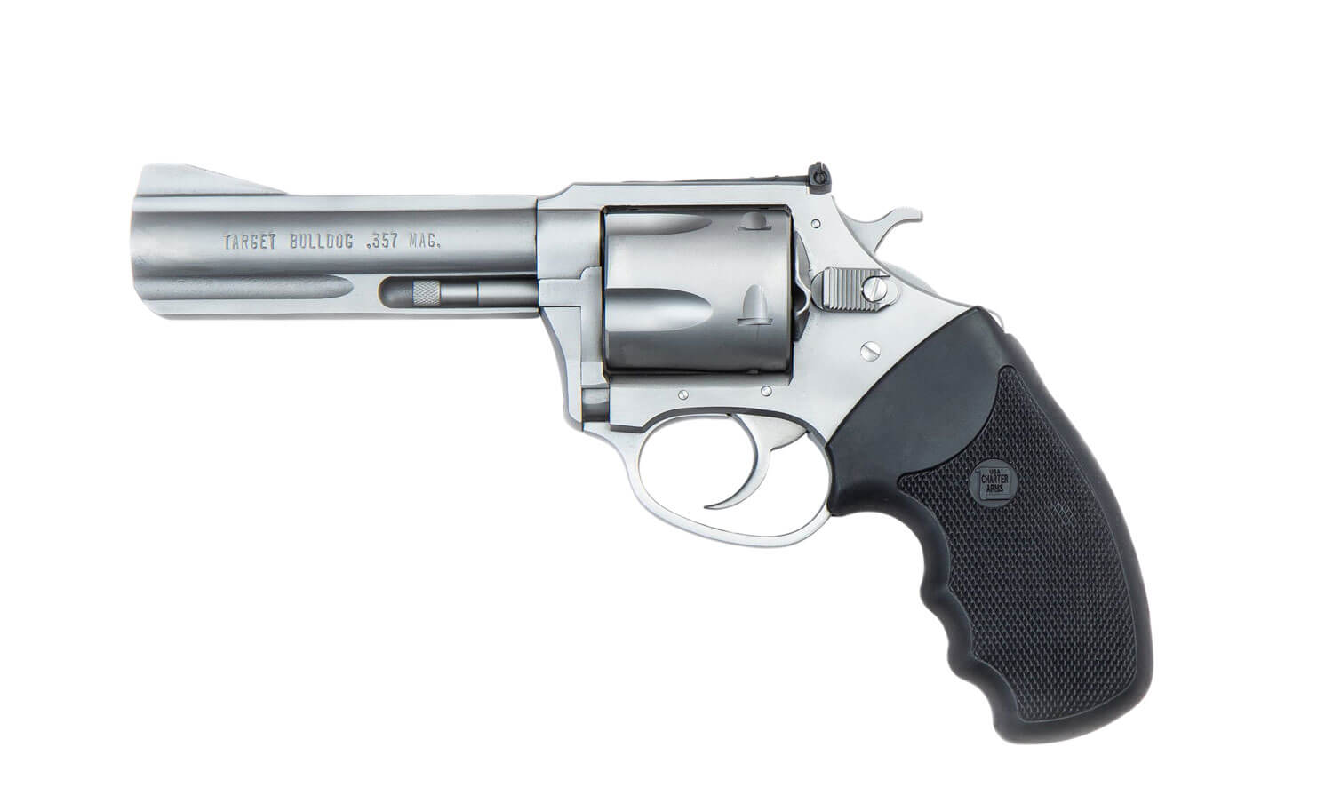 Charter Arms 73542 Mag Pug Target Large 357 Mag 5 Shot 4.20″ Matte Stainless Steel Barrel Cylinder & Frame w/Black Finger Grooved Rubber Grip Charter Arms 73542 Mag Pug Target Large 357 Mag 5 Shot 4.20″ Matte Stainless Steel Barrel Cylinder & Frame w/Black Finger Grooved Rubber Grip