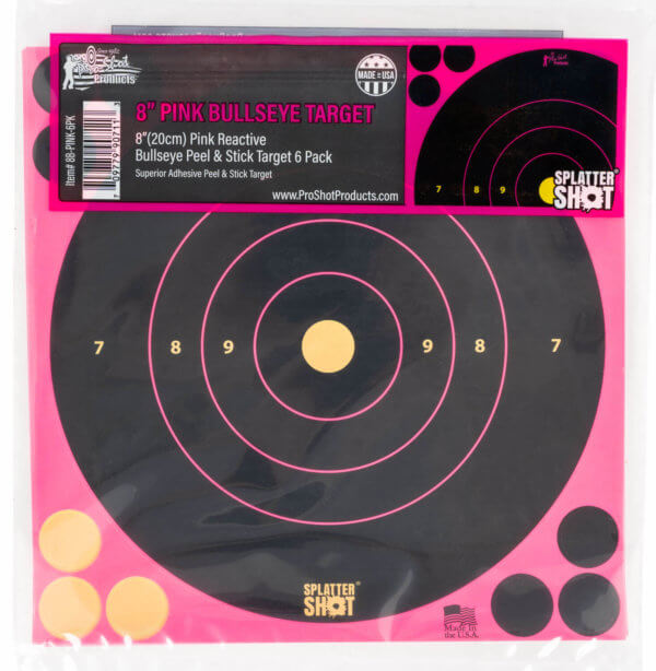 Pro-Shot 8BPINK6PK SplatterShot Black/Pink Self-Adhesive Paper Impact Enhancement Bright Pink 8″ Bullseye 6 Pack Includes Pasters Pro-Shot 8BPINK6PK SplatterShot Black/Pink Self-Adhesive Paper Impact Enhancement Bright Pink 8″ Bullseye 6 Pack Includes Pasters