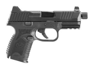 FN 66100782 509CT w/Optic Compact 9mm Luger 12+1/24+1  4.32″ Black Steel Threaded Barrel  Black PVD Optic Cut/Serrated Stainless Steel Slide  Black Polymer Frame w/Picatinny Rail