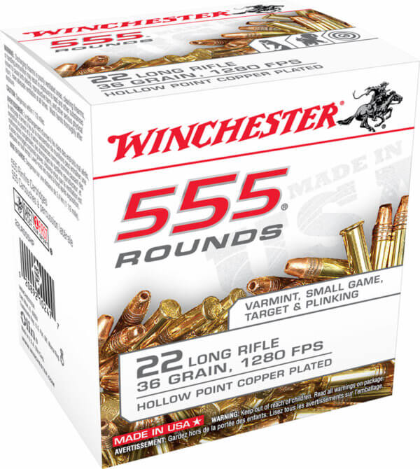 Winchester Ammo 22LR555HP USA 22 LR 36 gr Copper Plated Hollow Point 555 Per Box *Bulk Winchester Ammo 22LR555HP USA 22 LR 36 gr Copper Plated Hollow Point 555 Per Box *Bulk