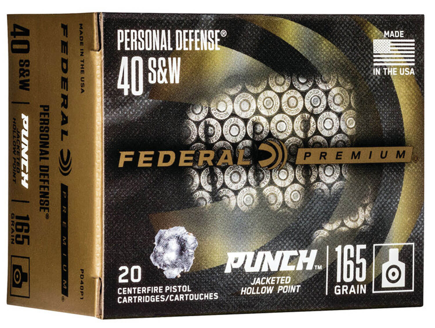 Federal PD40P1 Punch Personal Defense 40S&W 165gr Jacketed Hollow Point 20rd Box Federal PD40P1 Punch Personal Defense 40S&W 165gr Jacketed Hollow Point 20rd Box