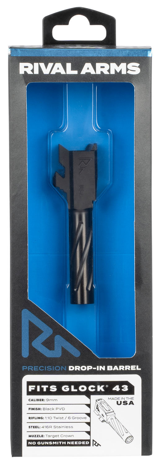 Rival Arms RA20G301A Precision V1 Drop-In Barrel 9mm Luger 3.41″ Black PVD Finish 416R Stainless Steel Material for Glock 43