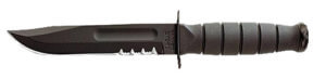 Ka-Bar 1257 Short Fight/Utility 5.25″ Fixed Clip Point Part Serrated Black 1095 Cro-Van Blade  Black Kraton G Handle  Includes Sheath