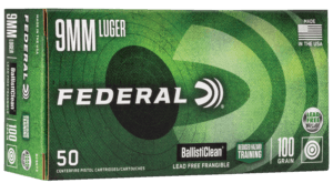 Federal BC9NT3 BallistiClean Reduced Hazard Training 9mmLuger 100gr Lead Free Frangible 50rd Box