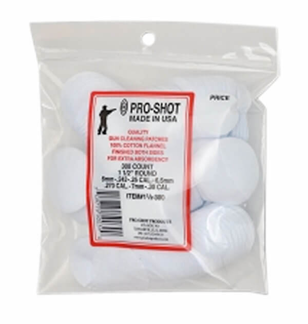 Pro-Shot 112300 Cleaning Patches  6mm – .30 Cal 1.50″ Round 100% Cotton Flannel 300 Pack