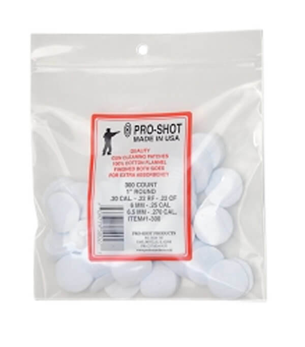 Pro-Shot 1300 Cleaning Patches .22 – .270 Cal 1″ Round Cotton Flannel 300 Per Bag Pro-Shot 1300 Cleaning Patches .22 – .270 Cal 1″ Round Cotton Flannel 300 Per Bag