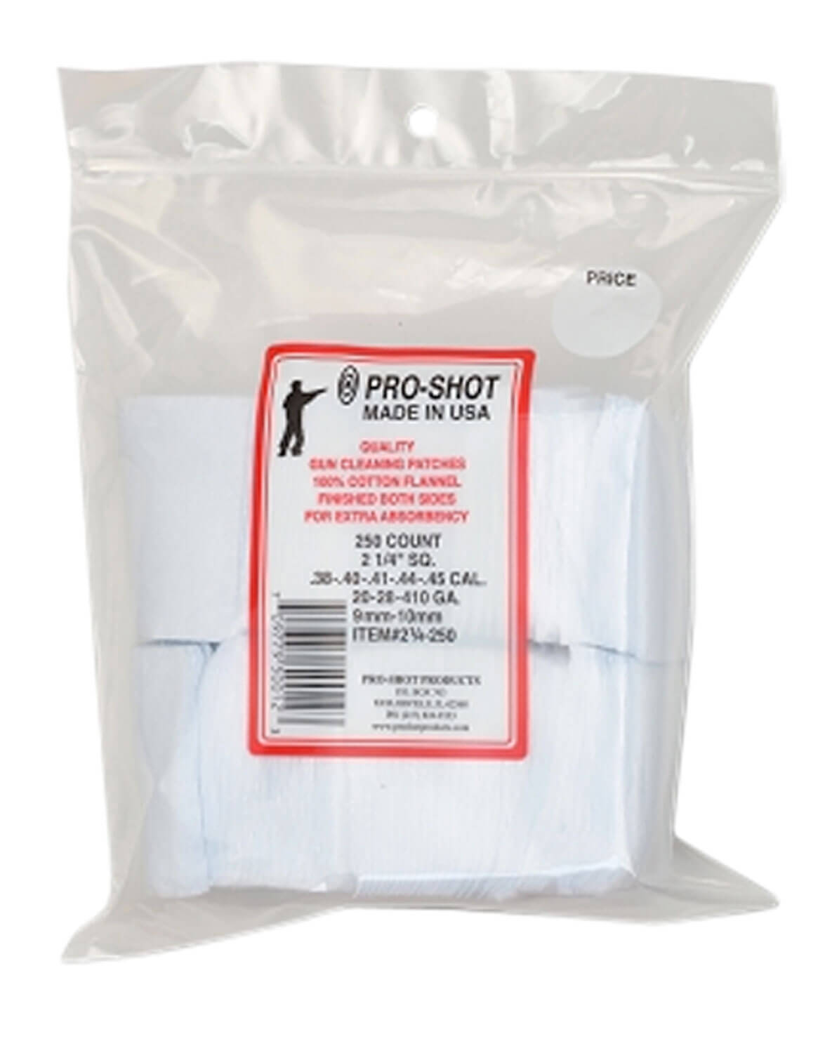 Pro-Shot 214250 Cleaning Patches .38 – .45 Cal/ .410 / 20 Gauge 2.25″ Square Cotton Flannel 250 Pack Pro-Shot 214250 Cleaning Patches .38 – .45 Cal/ .410 / 20 Gauge 2.25″ Square Cotton Flannel 250 Pack