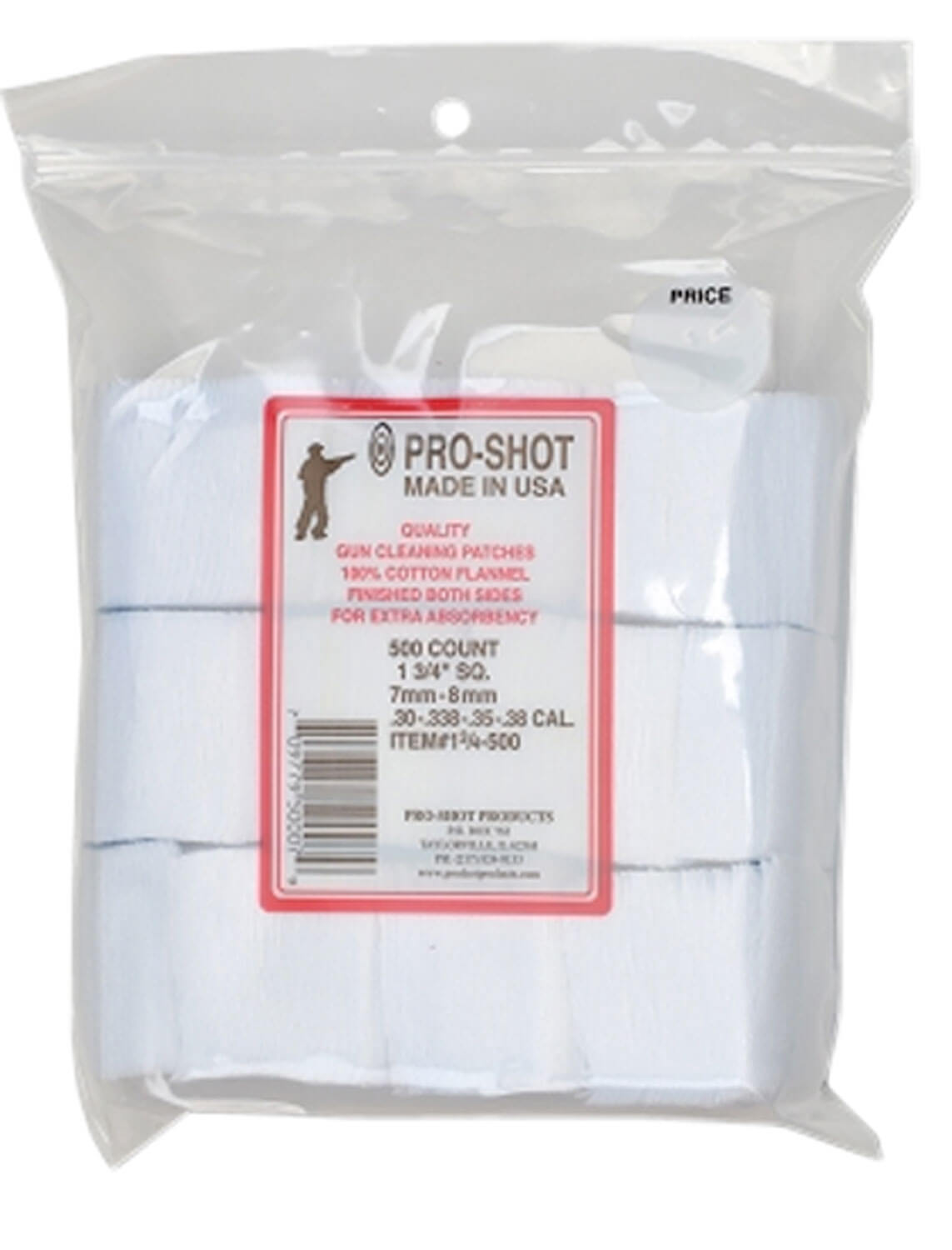 Pro-Shot 134500 Cleaning Patches .38/ 6mm/ 7mm Cal 1.75″ Square Cotton Flannel 500 Pack Pro-Shot 134500 Cleaning Patches .38/ 6mm/ 7mm Cal 1.75″ Square Cotton Flannel 500 Pack