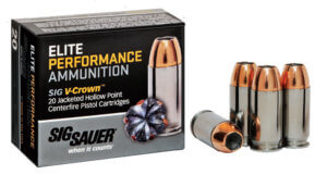 Sig Sauer E9MMA220 Elite Defense 9mm Luger 124 gr 1165 fps V-Crown Jacketed Hollow Point (VJHP) 20rd Box