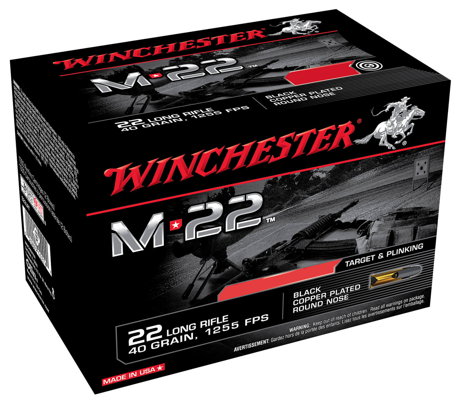 Winchester Ammo S22LRTPB M-22 22 LR 40 gr Black Copper Plated Round Nose 2000 Per Box/ 2 Cans Bulk Winchester Ammo S22LRTPB M-22 22 LR 40 gr Black Copper Plated Round Nose 2000 Per Box/ 2 Cans Bulk