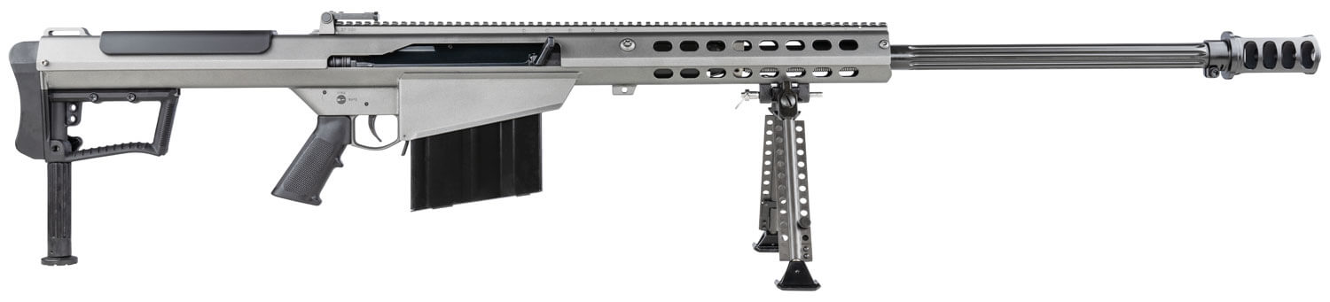 Barrett 18067 M107A1 50 BMG 10+1 29″ Chrome-Lined Fluted Barrel Four Port Cylindrical Muzzle Brake Tungsten Gray Cerakote Aluminum Receiver Tungsten Gray Fixed Stock w/Thermal-Guard Cheek Piece & Sorbothane Recoil Pad Optics Ready Barrett 18067 M107A1 50 BMG 10+1 29″ Chrome-Lined Fluted Barrel Four Port Cylindrical Muzzle Brake Tungsten Gray Cerakote Aluminum Receiver Tungsten Gray Fixed Stock w/Thermal-Guard Cheek Piece & Sorbothane Recoil Pad Optics Ready