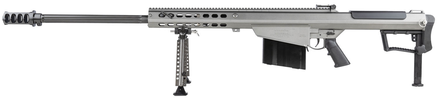 Barrett 18067 M107A1 50 BMG 10+1 29″ Chrome-Lined Fluted Barrel Four Port Cylindrical Muzzle Brake Tungsten Gray Cerakote Aluminum Receiver Tungsten Gray Fixed Stock w/Thermal-Guard Cheek Piece & Sorbothane Recoil Pad Optics Ready Barrett 18067 M107A1 50 BMG 10+1 29″ Chrome-Lined Fluted Barrel Four Port Cylindrical Muzzle Brake Tungsten Gray Cerakote Aluminum Receiver Tungsten Gray Fixed Stock w/Thermal-Guard Cheek Piece & Sorbothane Recoil Pad Optics Ready