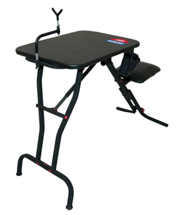 Birchwood Casey MSB100 Ultra Steady Shooting Bench Black Steel Folding Seat Pockets & Adjustable Rubber Coated Gun Rest 21ā³ W x 28ā³ L Birchwood Casey MSB100 Ultra Steady Shooting Bench Black Steel Folding Seat Pockets & Adjustable Rubber Coated Gun Rest 21ā³ W x 28ā³ L