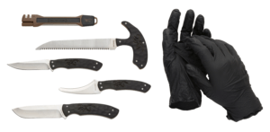 Browning 3220422B Primal Combo  Fixed Bone Saw/Caper/Gut Tool/Sharpening Tool/Skinner 8Cr13MoV SS Blade  Black Polymer w/Rubber Overmold Handle  6 Piece Set  Includes Case/Gloves