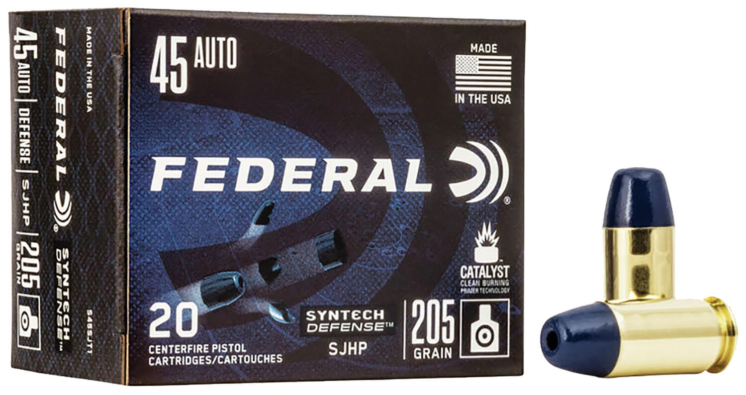 Federal S45SJT2 Syntech Defense 45ACP 205gr Segmented Jacketed Hollow Point 50rd Box Federal S45SJT2 Syntech Defense 45ACP 205gr Segmented Jacketed Hollow Point 50rd Box