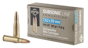 PPU PPS76239 Subsonic  7.62x39mm 182 gr Full Metal Jacket Boat Tail 20rd Box