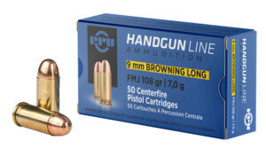 PPU PPH9BL Handgun  9mm Browning Long 108 gr Full Metal Jacket 50rd Box