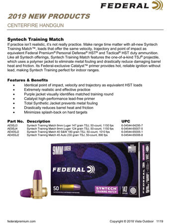 Federal AE40SJ2 Syntech Training Match 40S&W 180gr Total Syntech Jacket Flat Nose 50rd Box Federal AE40SJ2 Syntech Training Match 40S&W 180gr Total Syntech Jacket Flat Nose 50rd Box