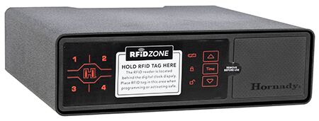 Hornady 98215 Rapid Safe Night Guard RFID Access Code Key Entry Black Steel Holds 1 Handgun 3″ H x 12″ W x 10.50″ D Hornady 98215 Rapid Safe Night Guard RFID Access Code Key Entry Black Steel Holds 1 Handgun 3″ H x 12″ W x 10.50″ D