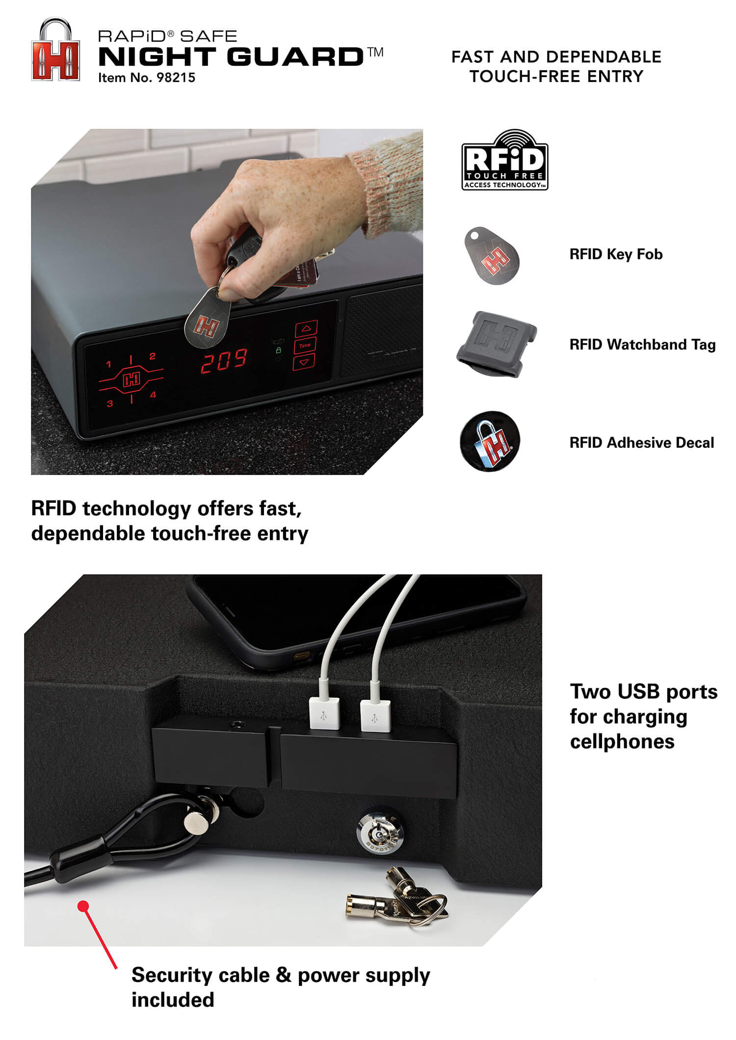Hornady 98215 Rapid Safe Night Guard RFID Access Code Key Entry Black Steel Holds 1 Handgun 3″ H x 12″ W x 10.50″ D Hornady 98215 Rapid Safe Night Guard RFID Access Code Key Entry Black Steel Holds 1 Handgun 3″ H x 12″ W x 10.50″ D