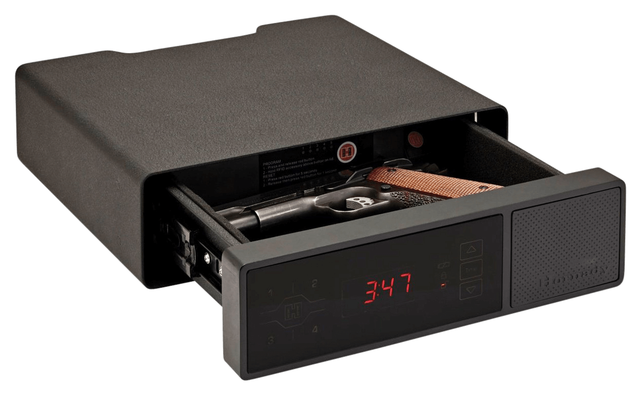 Hornady 98215 Rapid Safe Night Guard RFID Access Code Key Entry Black Steel Holds 1 Handgun 3″ H x 12″ W x 10.50″ D Hornady 98215 Rapid Safe Night Guard RFID Access Code Key Entry Black Steel Holds 1 Handgun 3″ H x 12″ W x 10.50″ D