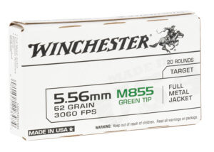 Winchester Ammo WM855K USA M855 Green Tip 5.56x45mm NATO 62 gr Full Metal Jacket Lead Core 20rd Box