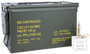 PPU PPRM762M Rangemaster 7.62x51mm NATO 145 gr Full Metal Jacket Boat Tail/ 500rds *Sold by Case *Includes Metal Can PPU PPRM762M Rangemaster 7.62x51mm NATO 145 gr Full Metal Jacket Boat Tail/ 500rds *Sold by Case *Includes Metal Can