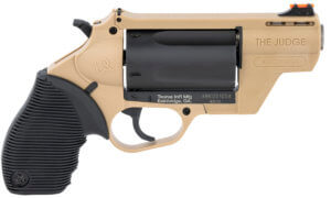 Taurus 2441021FDE Judge Public Defender Small Frame 45 Colt (Long Colt)/410 Gauge 5rd 2.50″ Flat Dark Earth Steel Barrel  Matte Black Oxide Cylinder  Flat Dark Earth Steel Frame  Black Ribber Grip  Transfer Bar Safety  Exposed Hammer