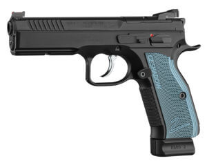 CZ-USA 91251 Shadow 2 Optics-Ready 9mm Luger 19+1 4.89″ Black Steel Barrel  Black Optic Cut/Serrated Steel Slide  Black Polycoat Steel Frame w/Beavertail & Picatinny Rail  Blue Aluminum Grip  Ambidextrous