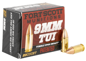 Fort Scott Munitions 9MM080SCV Tumble Upon Impact (TUI) 9mmLuger 80gr Solid Copper Spun 20rd Box Fort Scott Munitions 9MM080SCV Tumble Upon Impact (TUI) 9mmLuger 80gr Solid Copper Spun 20rd Box